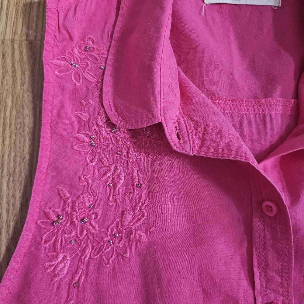 HOLLISTER PINK WOMEN'S TOP SHORTSLEVE‎ SIZE XS embroided - Picture 4 of 6